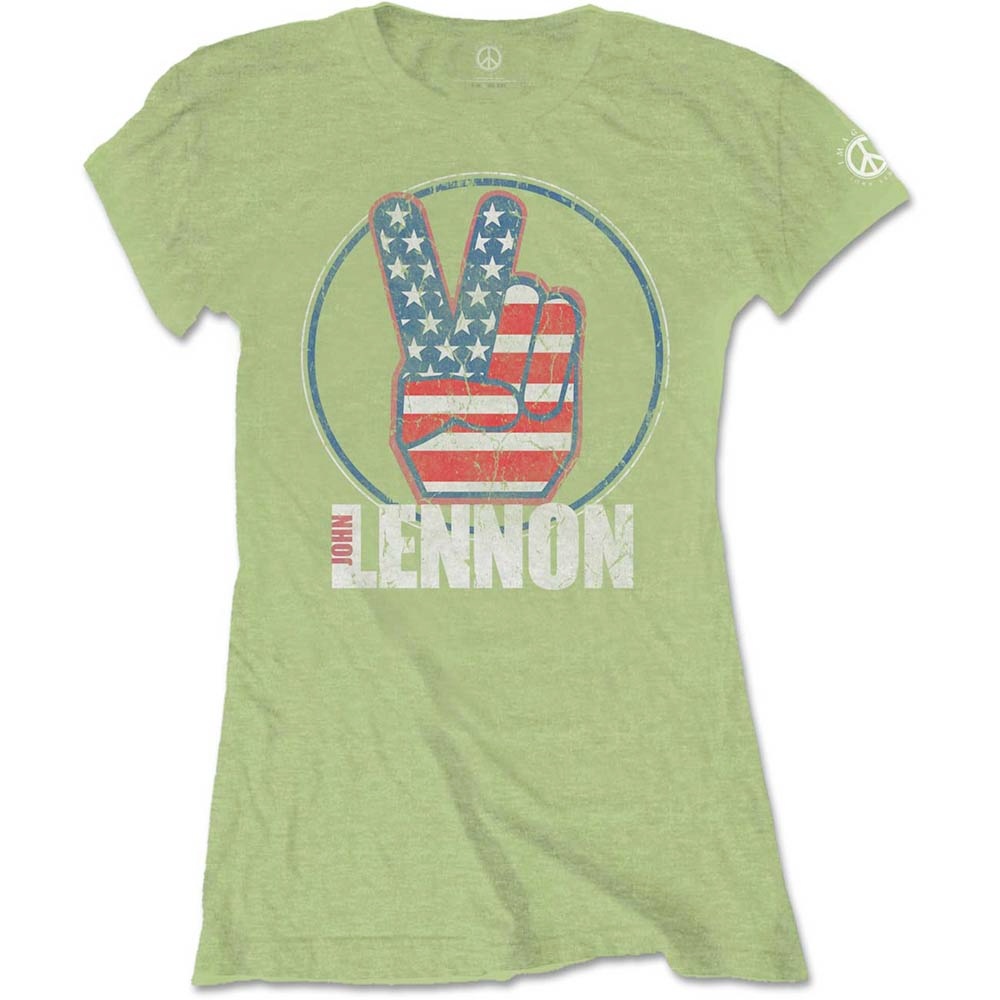John Lennon - Peace Fingers US Flag Ladies Tshirt - Green